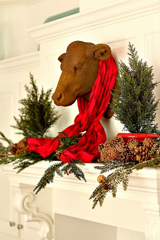 The little red scarf….Holiday Mantel