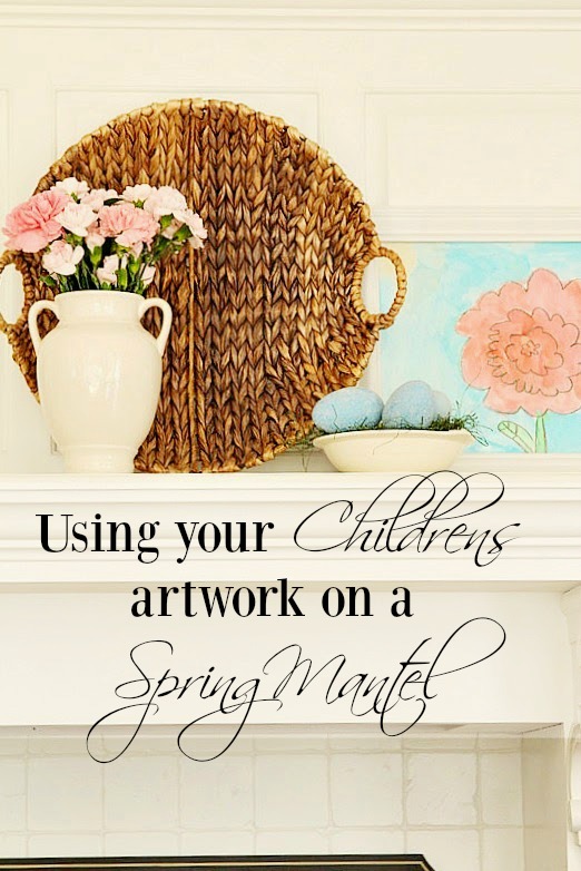 Spring kitchen mantel using kids artwork