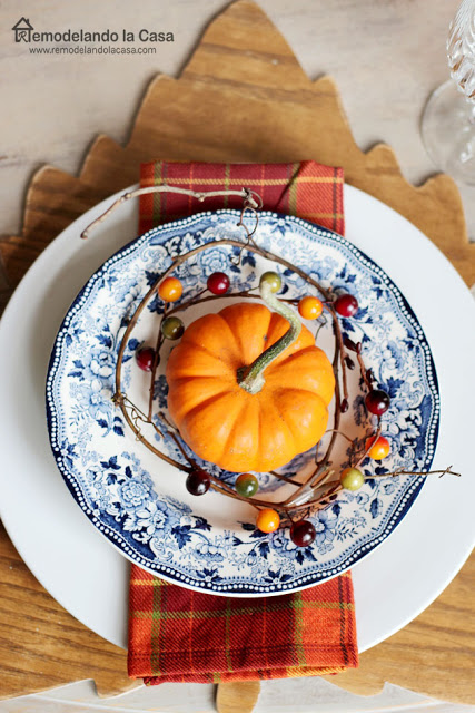 Blue and Orange Fall Tablescape 2