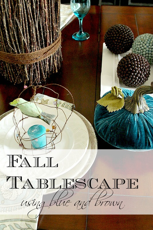 fall table using blue accents