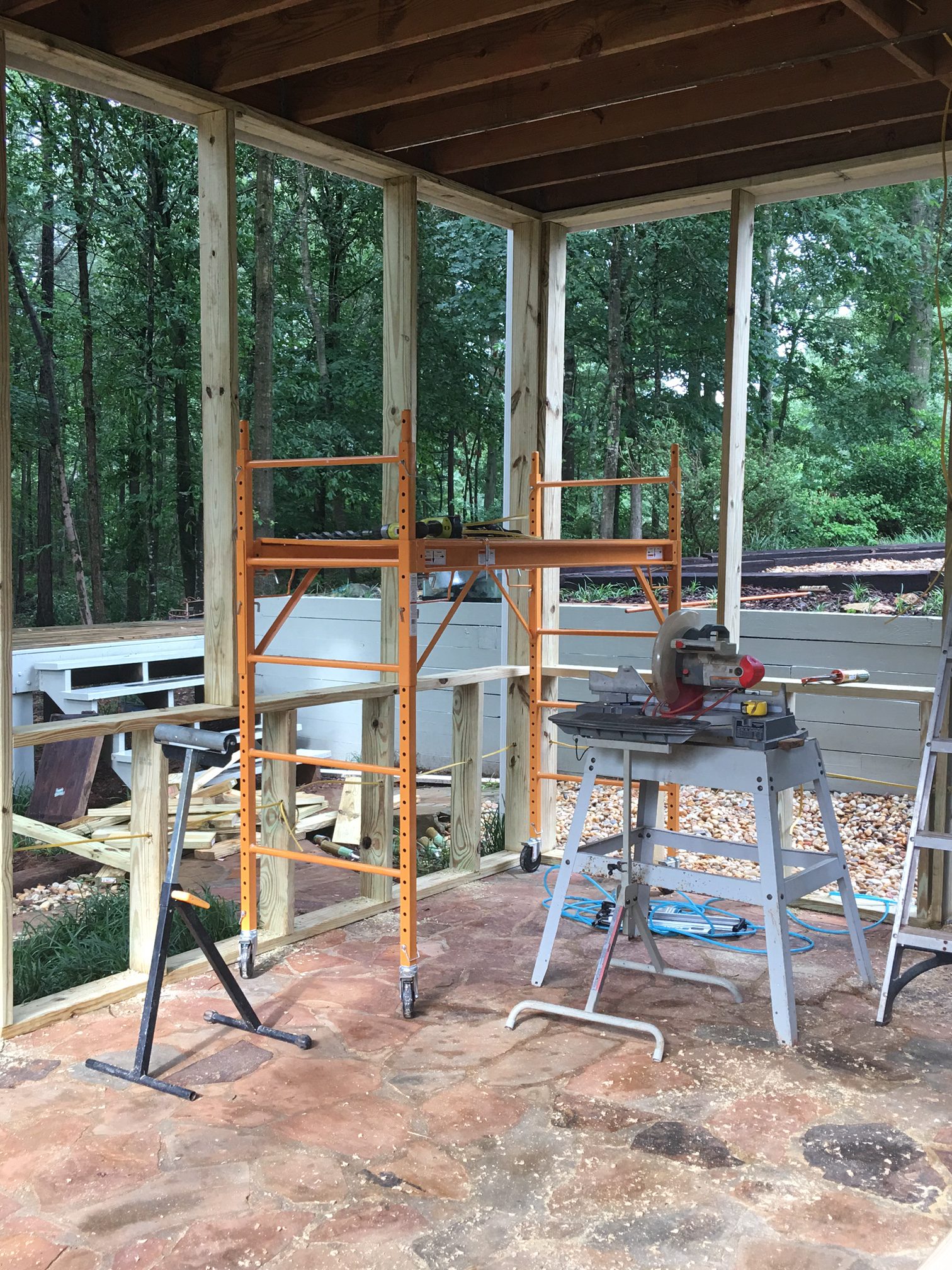 The construction phase of building a Screen Porch 