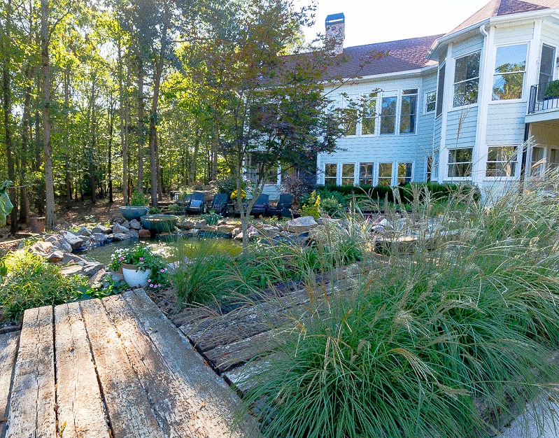 Backyard Pond and Eating Area