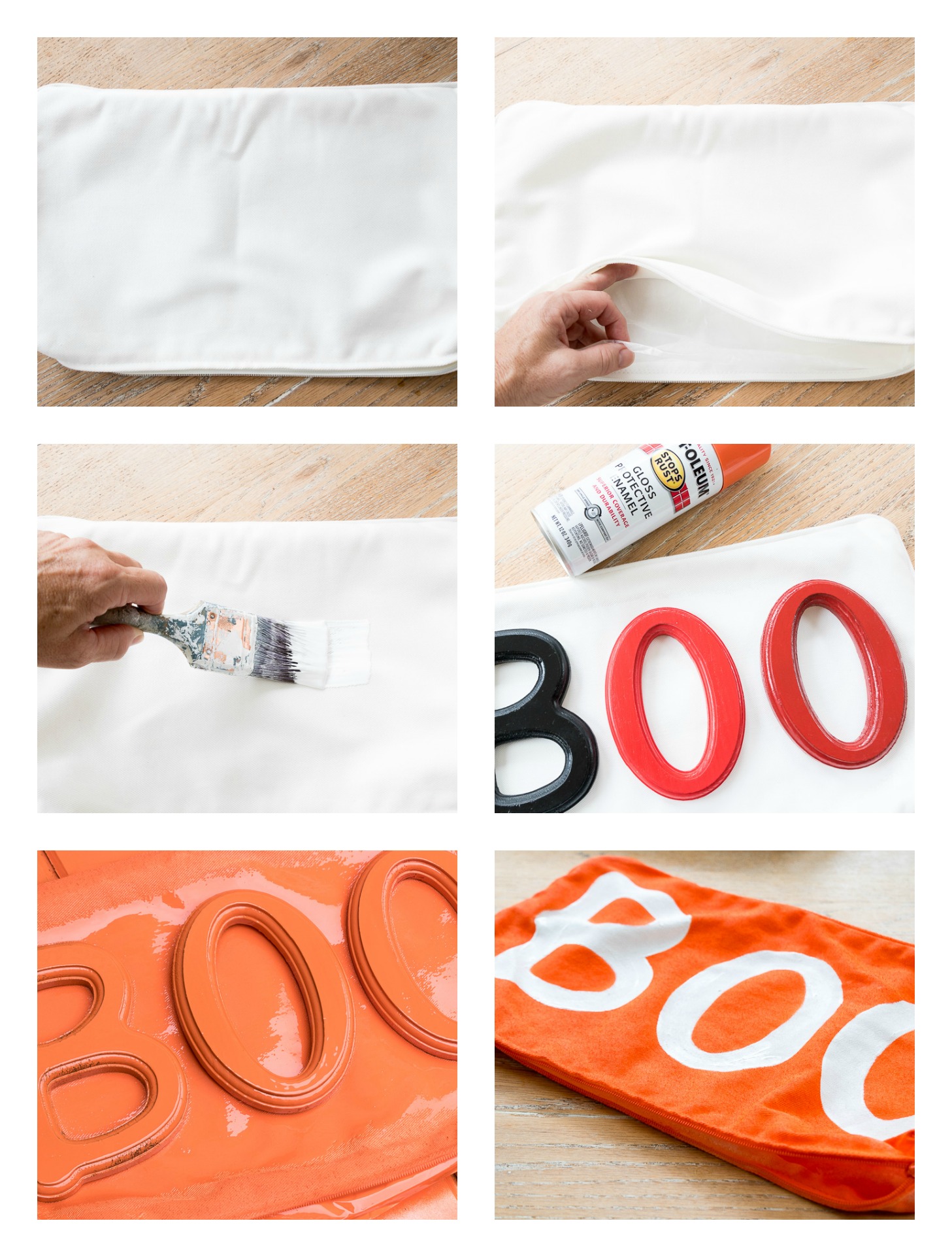 Create this easy Halloween Pillow using wood letters and spray paint