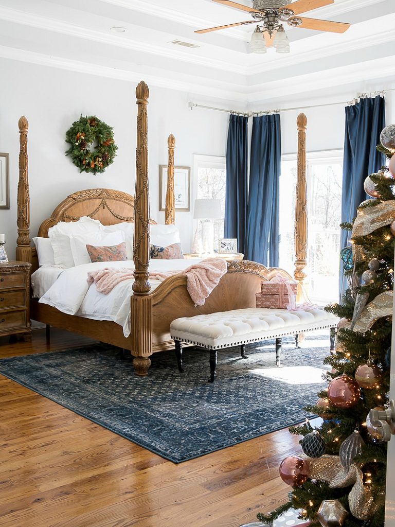 Holiday Bedroom using Navy and Blush Colors