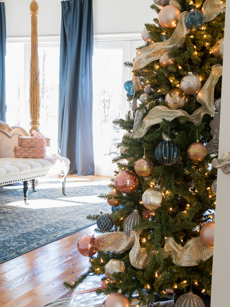 Holiday Bedroom using Navy and Blush Colors