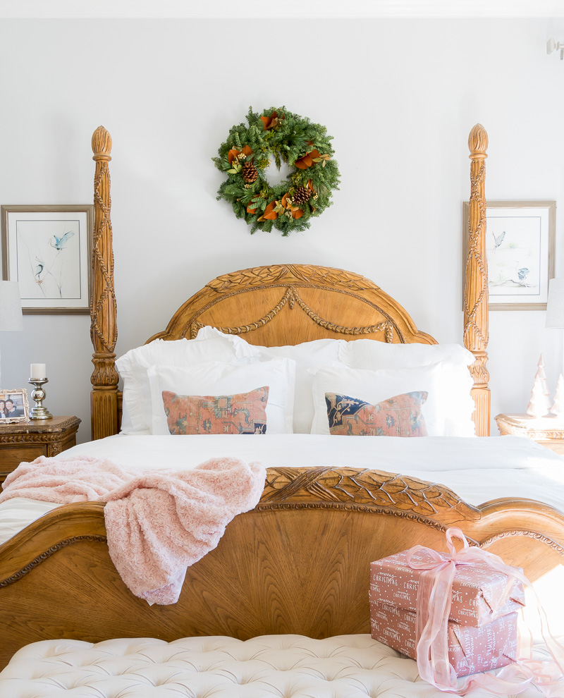 Holiday Bedroom using Navy and Blush Colors