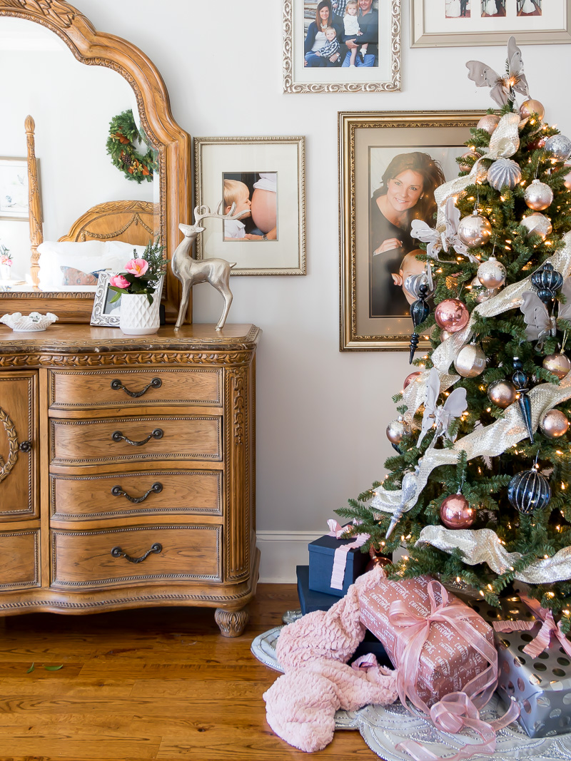 Holiday Bedroom using Navy and Blush Colors