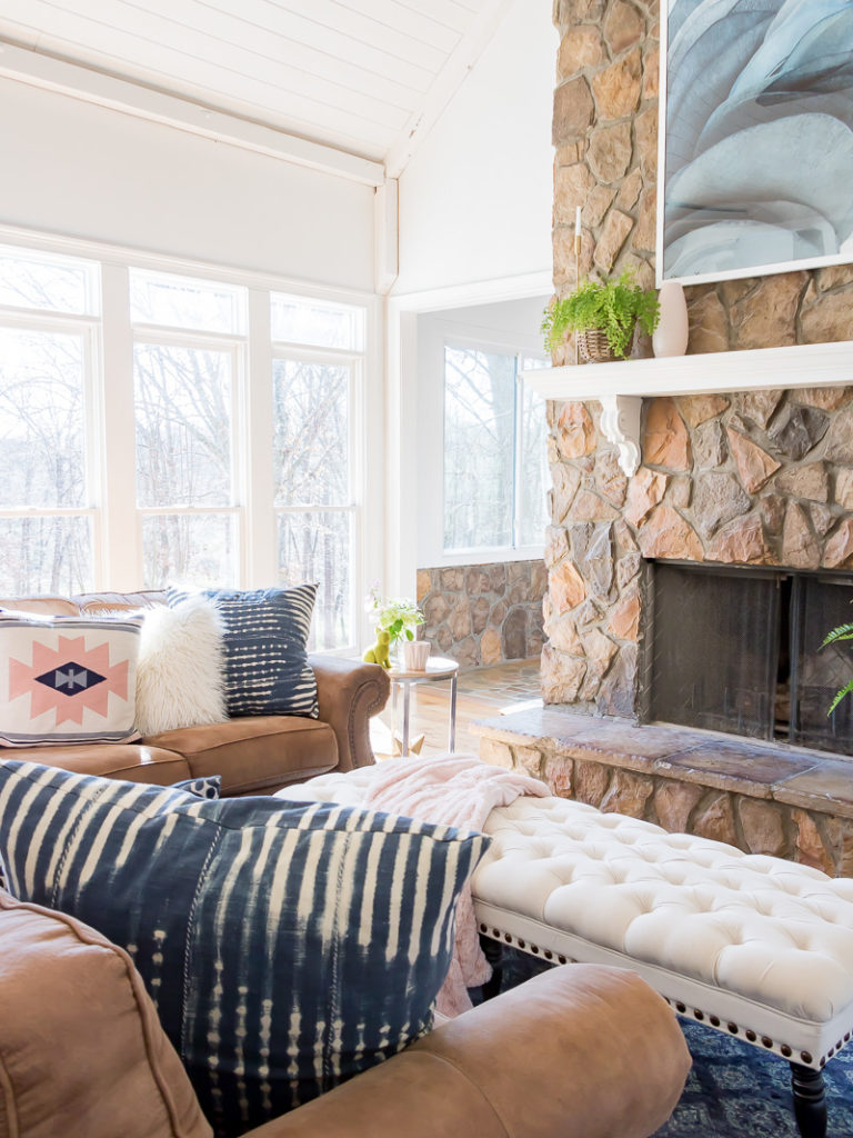 Spring Family Room using blush accents