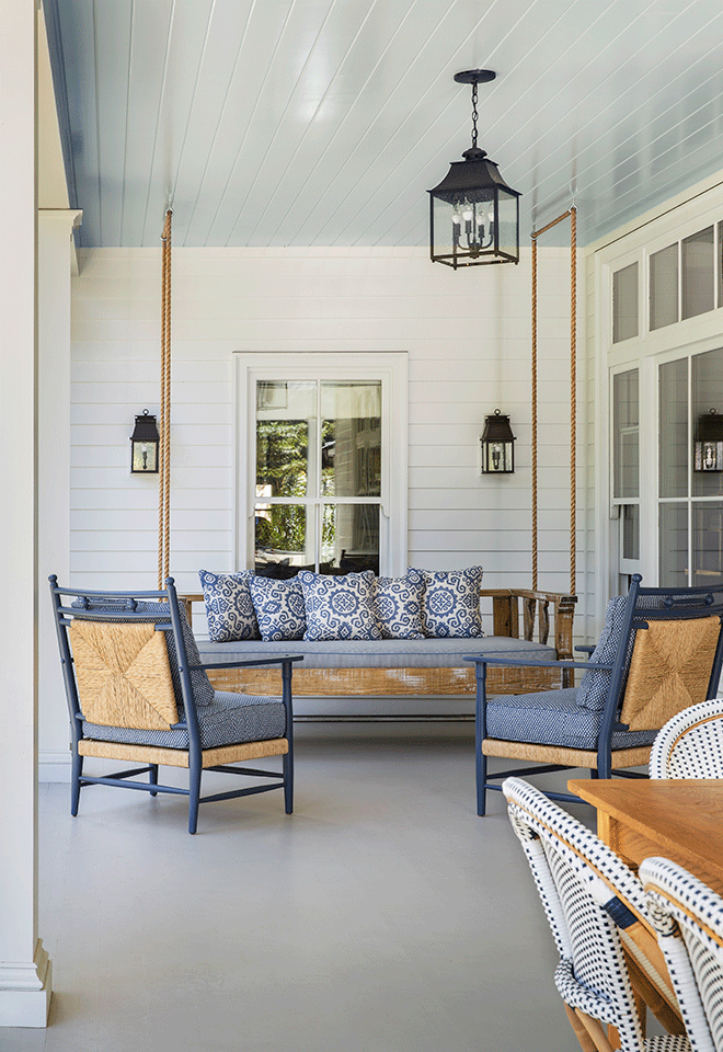 porch with haint blue ceiling