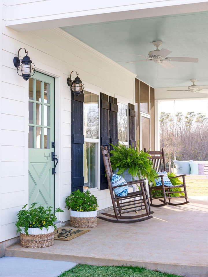 outdoor porch with haint blue ceiling