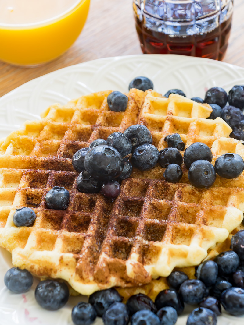 Cinnamon and Sugar Belgian Waffle with blueberries