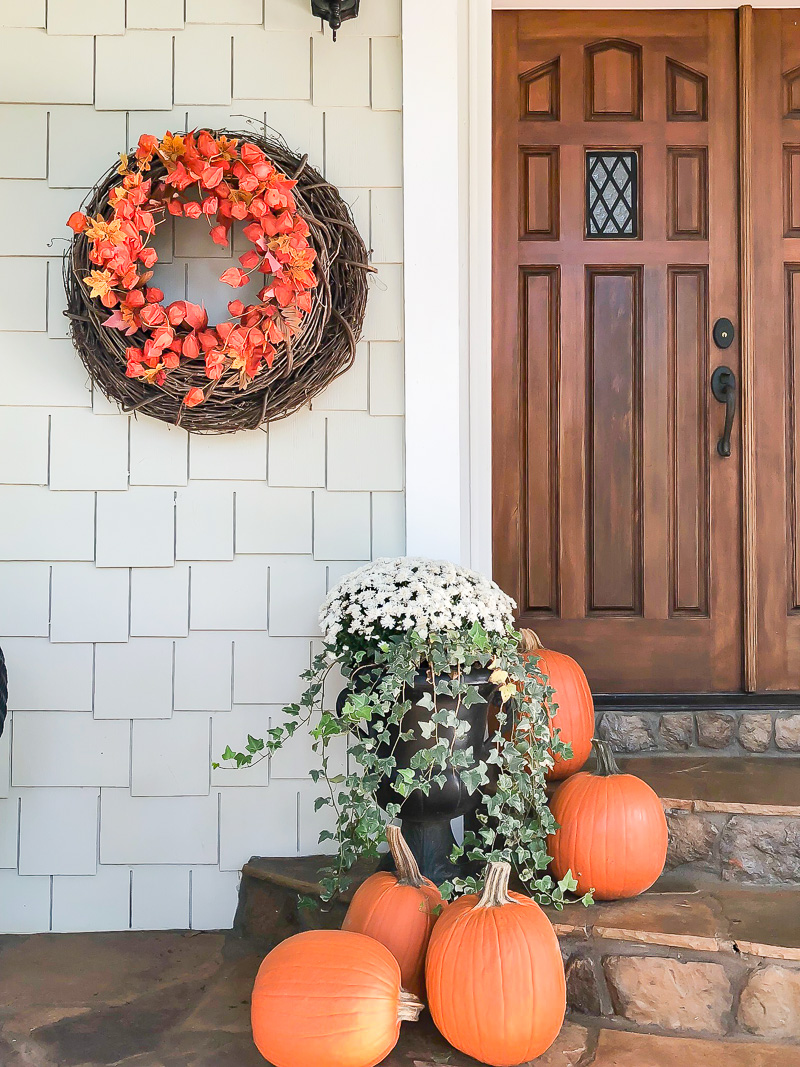 Fall front porch with orange and gray accents