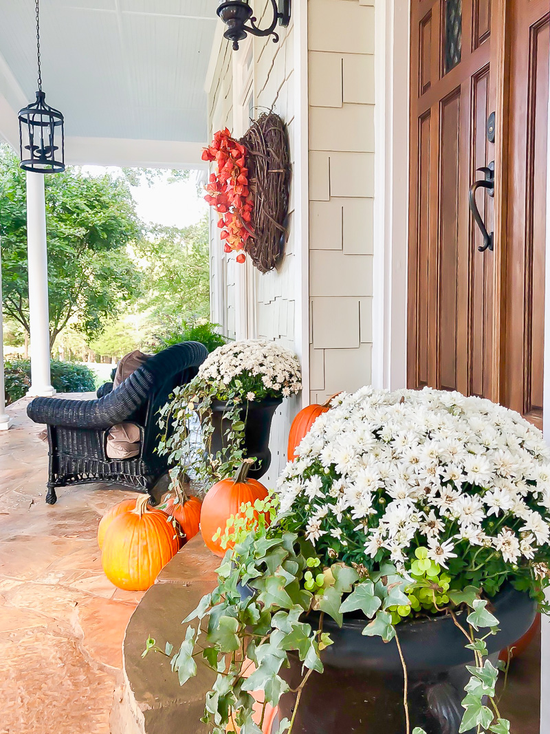Fall front porch with orange and gray accents