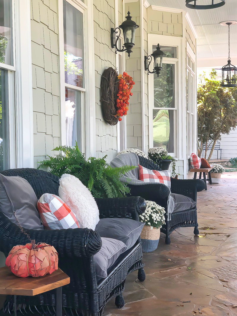 Fall front porch with orange and gray accents