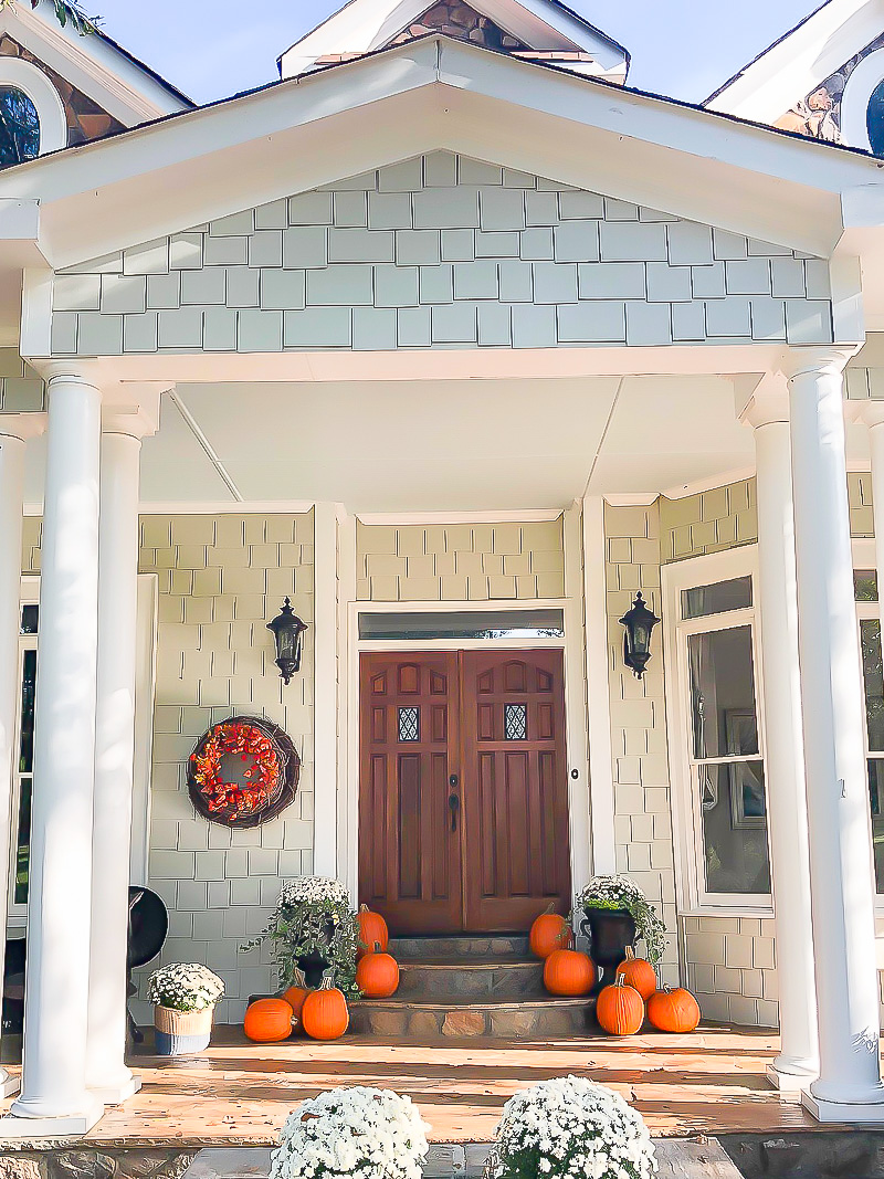 Fall front porch with orange and gray accents