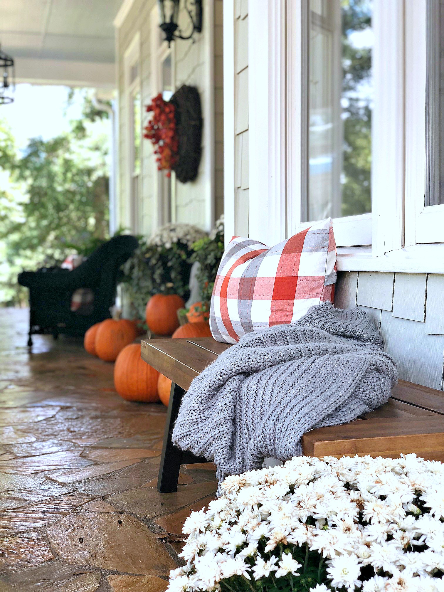 Fall front porch with orange and gray accents