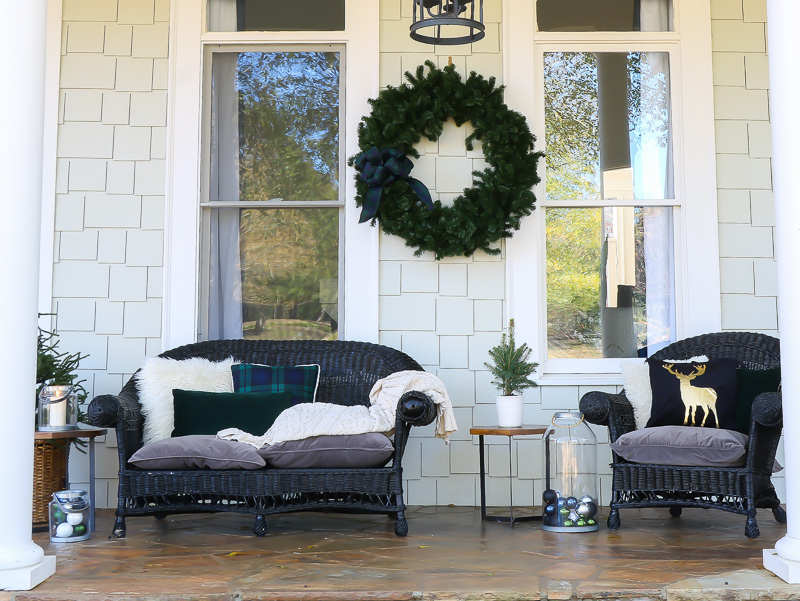 Holiday Front Porch using blue and green