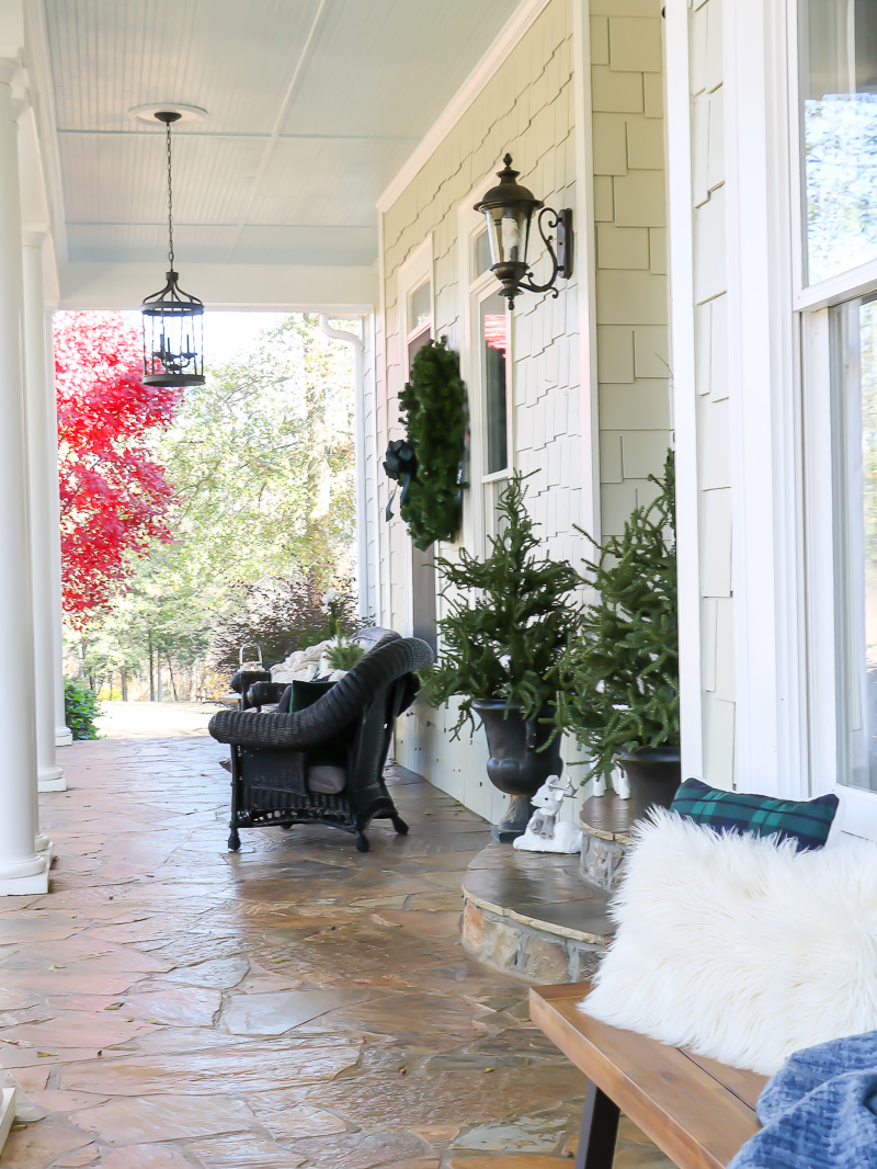 Holiday Front Porch using blue and green