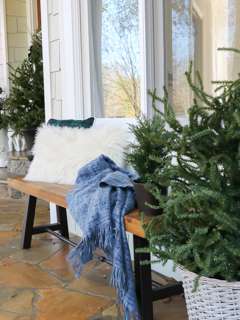 Holiday Front Porch using blue and green