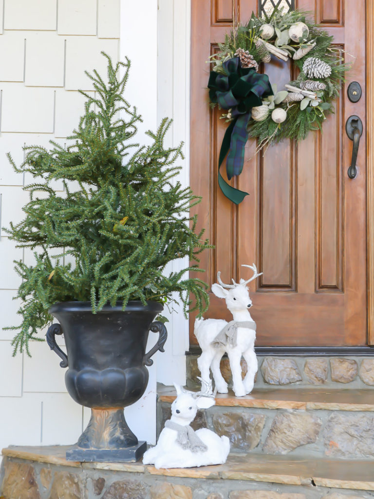 Holiday Front Porch using blue and green