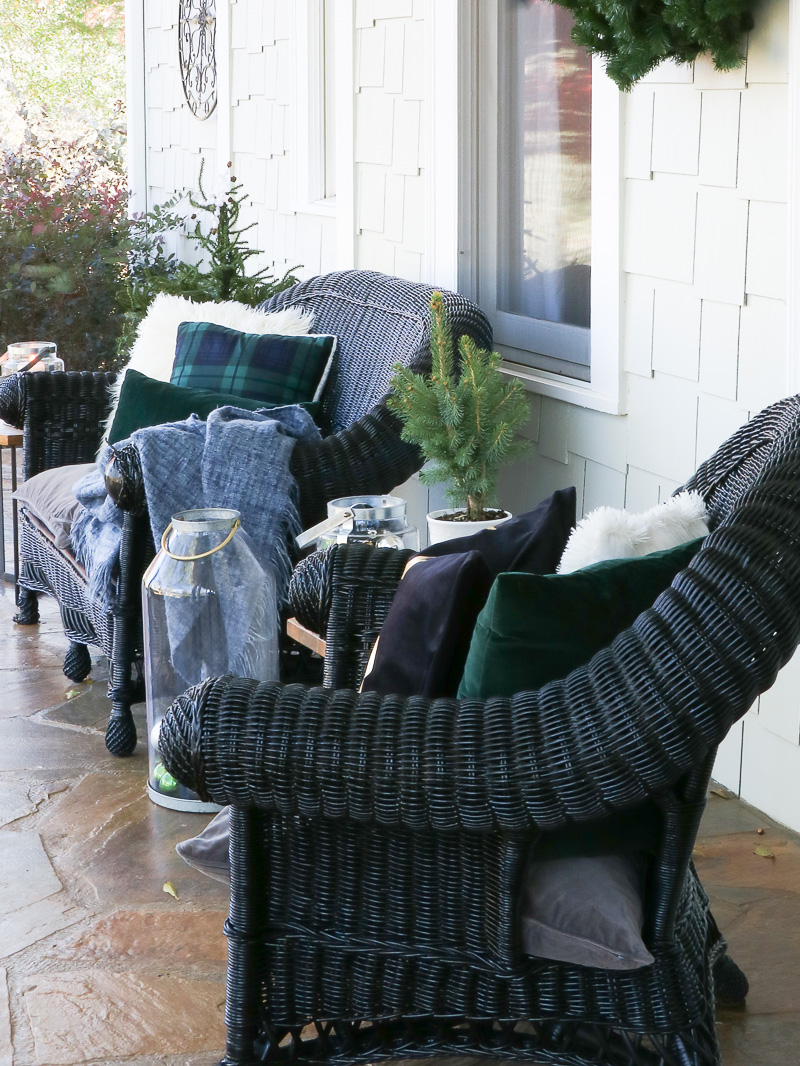 Holiday Front Porch using blue and green