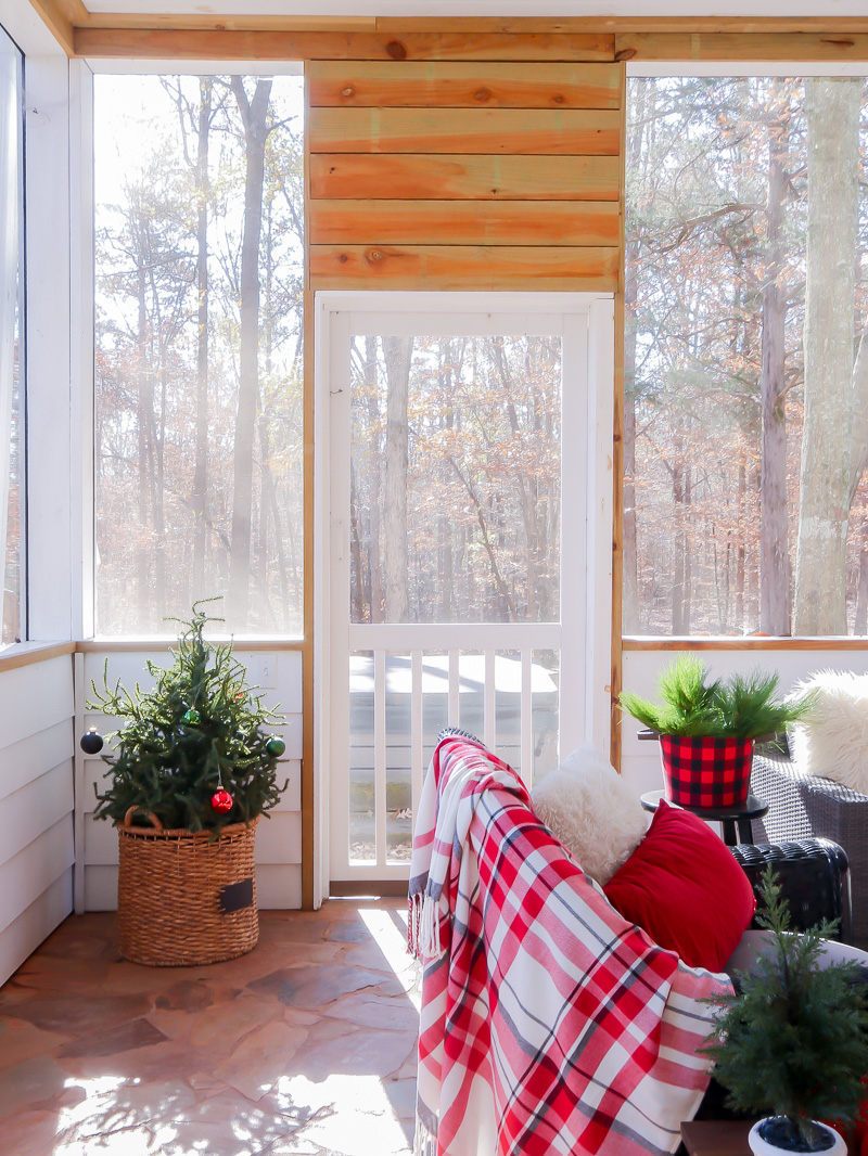 Festive Winter Porch using red, green and gray