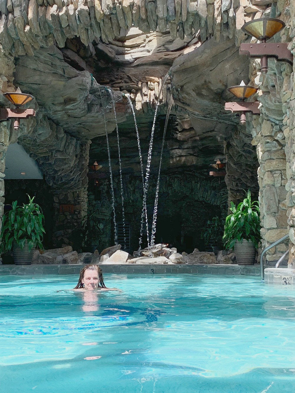 swimming in the mineral pools at The Grove Park Inn spa