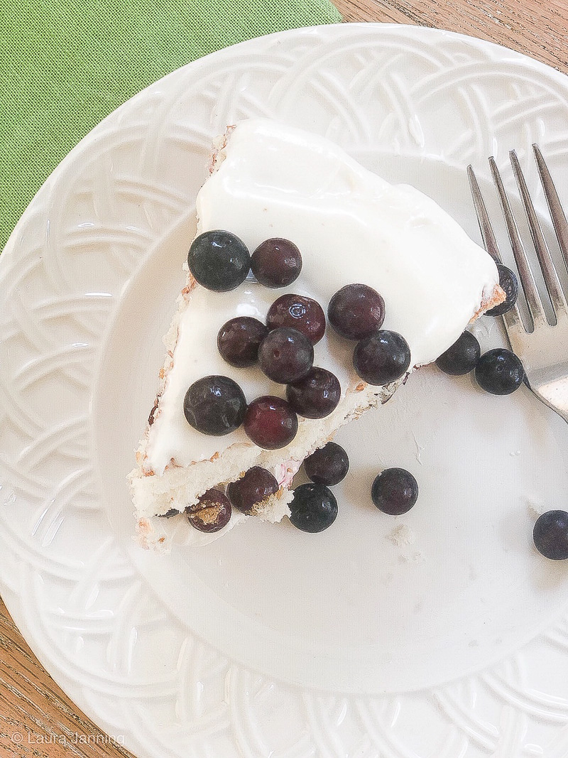 Vanilla layered cake with fresh blueberries