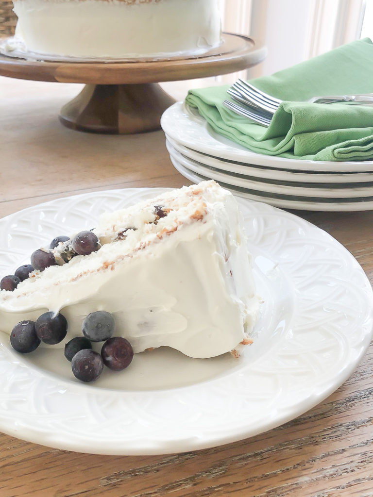 Vanilla layered cake with fresh blueberries