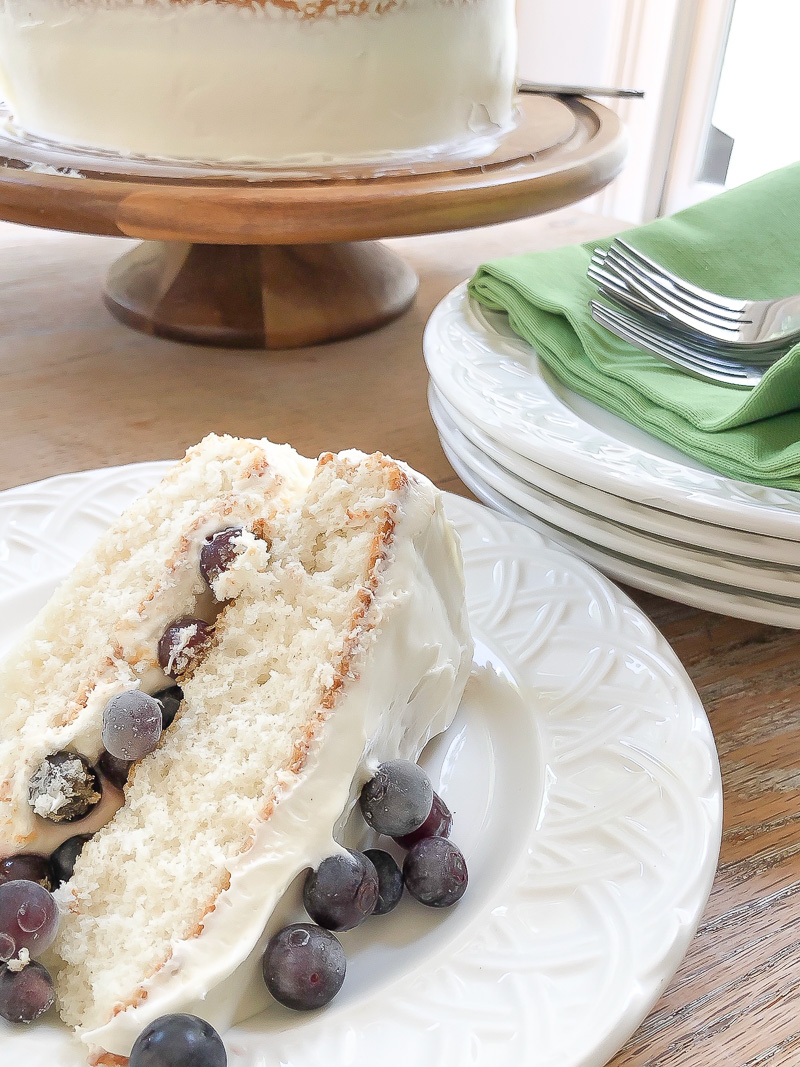 Vanilla layered cake with fresh blueberries