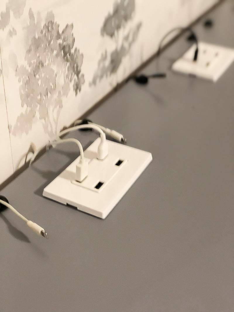 insert usb wall chargers to the top of the table