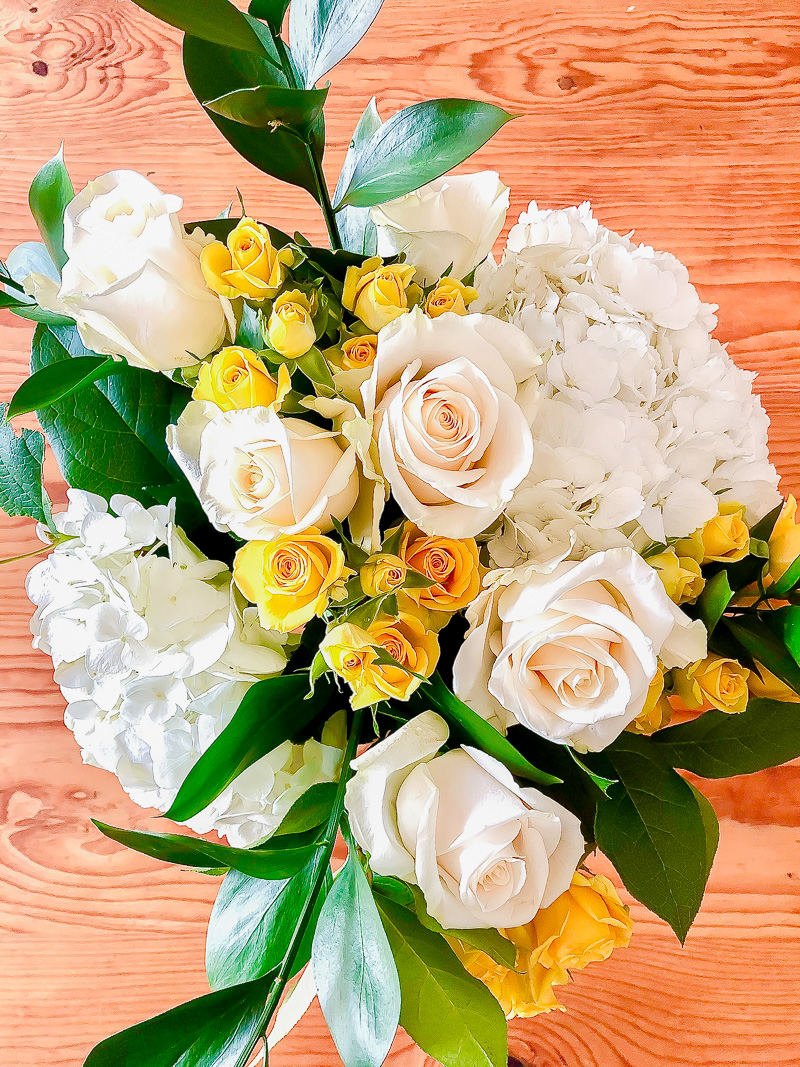 top shot of floral arrangement