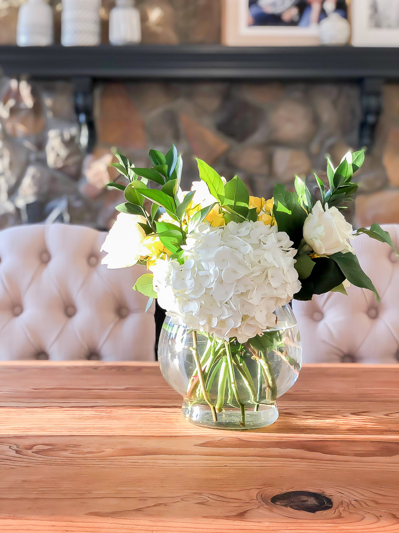 Easy Spring Floral Arrangement with mantel in the background