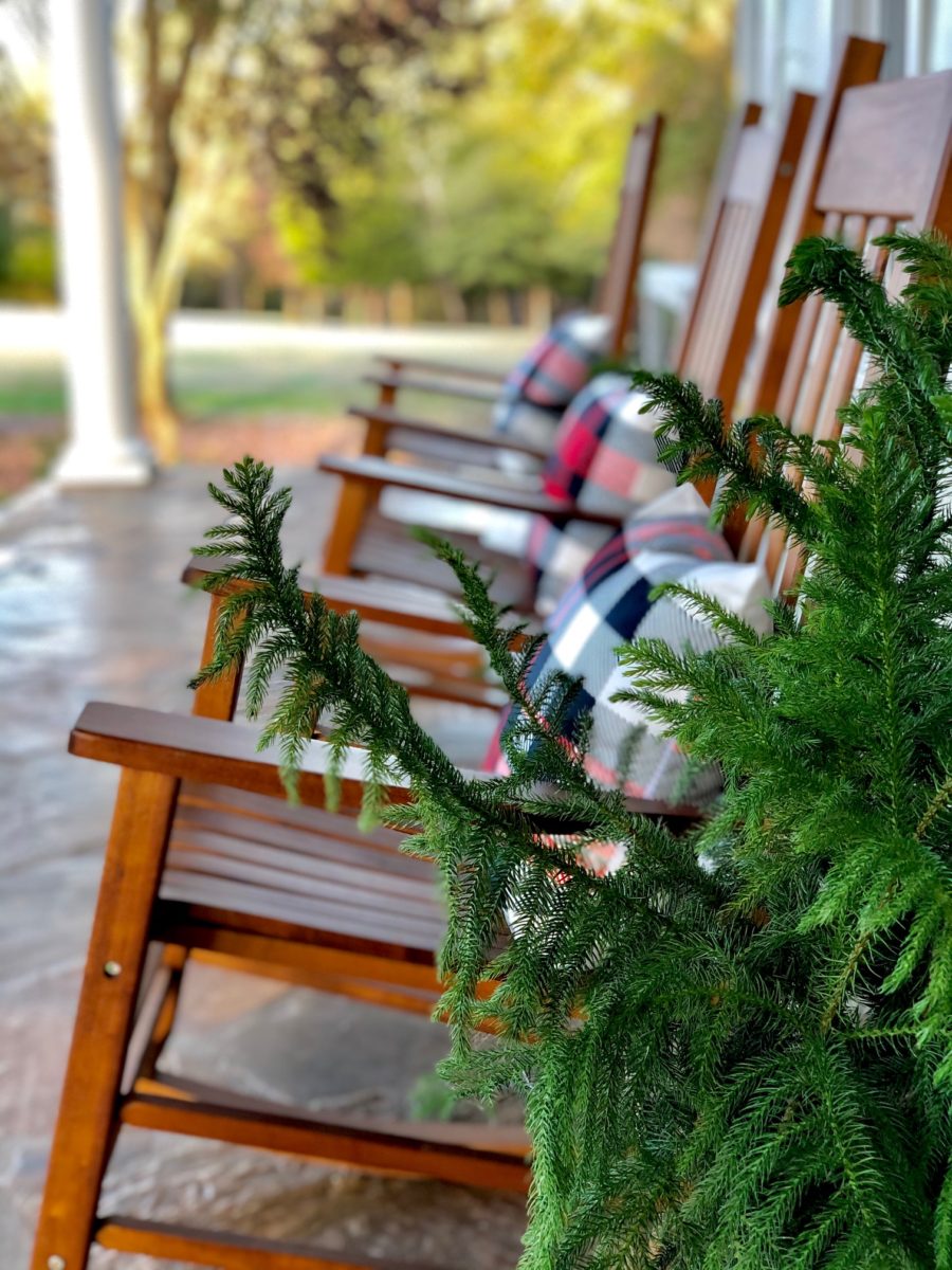 Festive Holiday Pillow Covers on porch