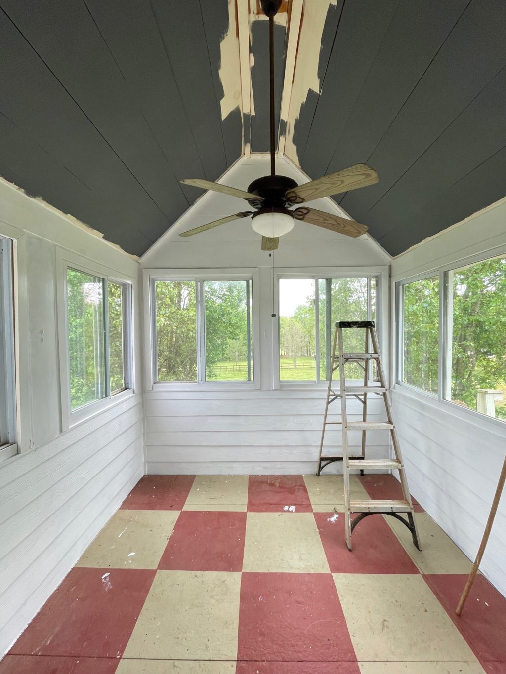 sun porch getting painted