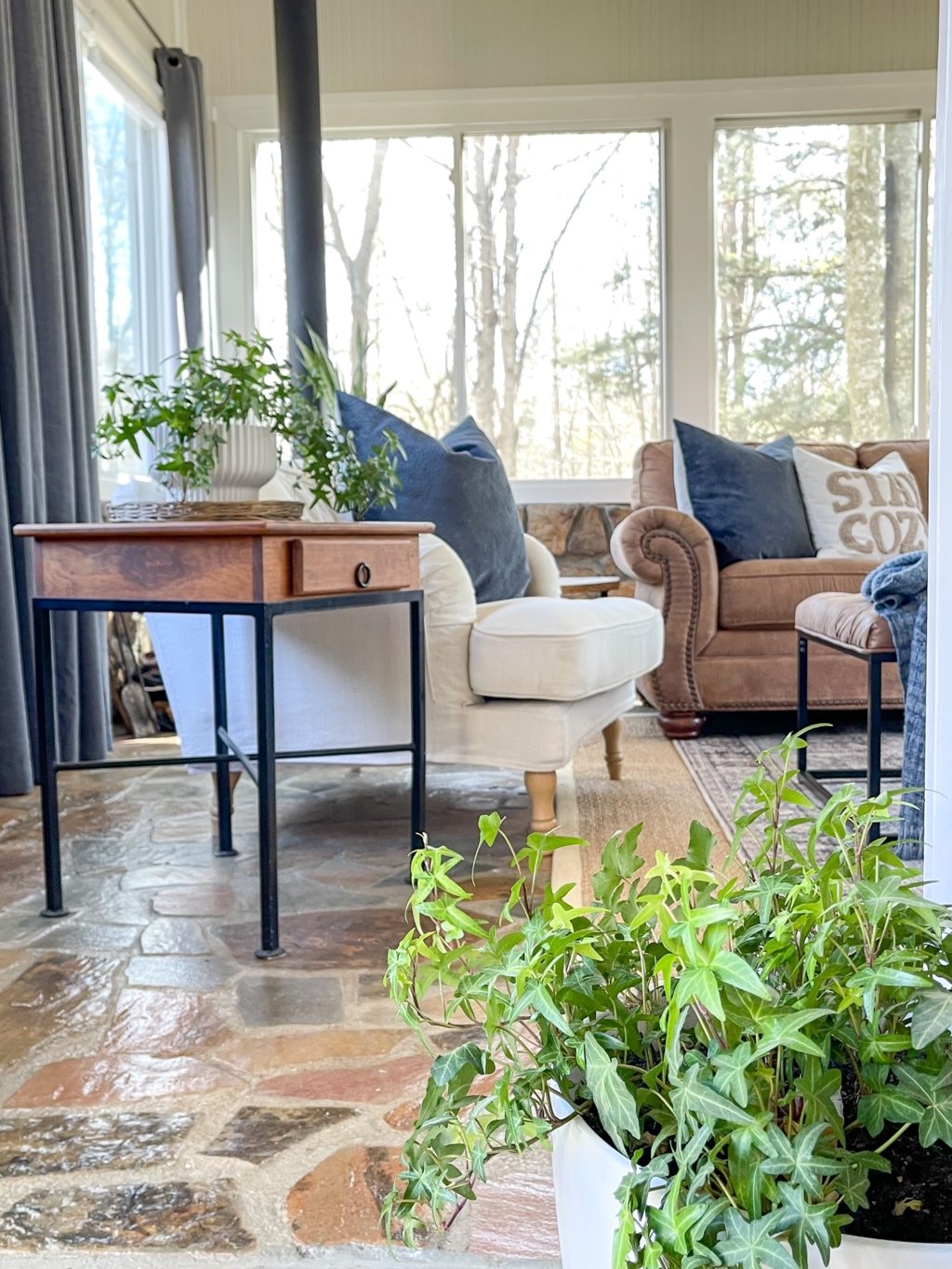 a family room filled with ivy plants 