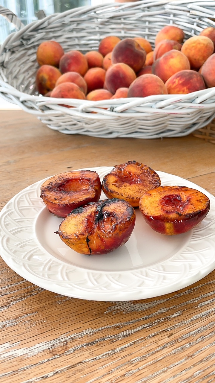 white plate with fried peaches