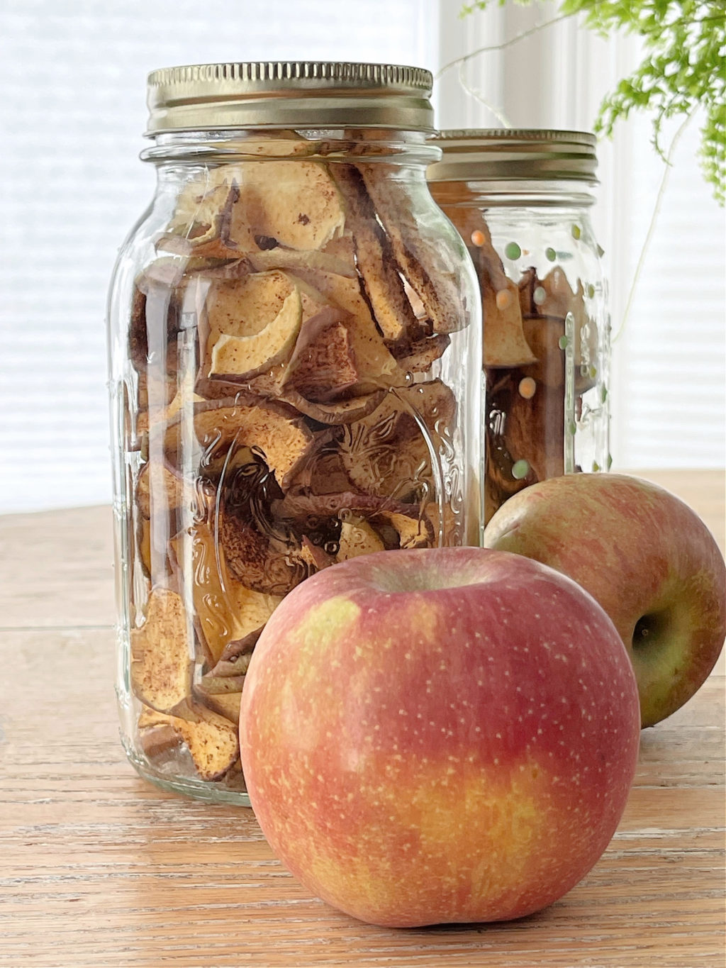 Dried apple slices in mason jars.