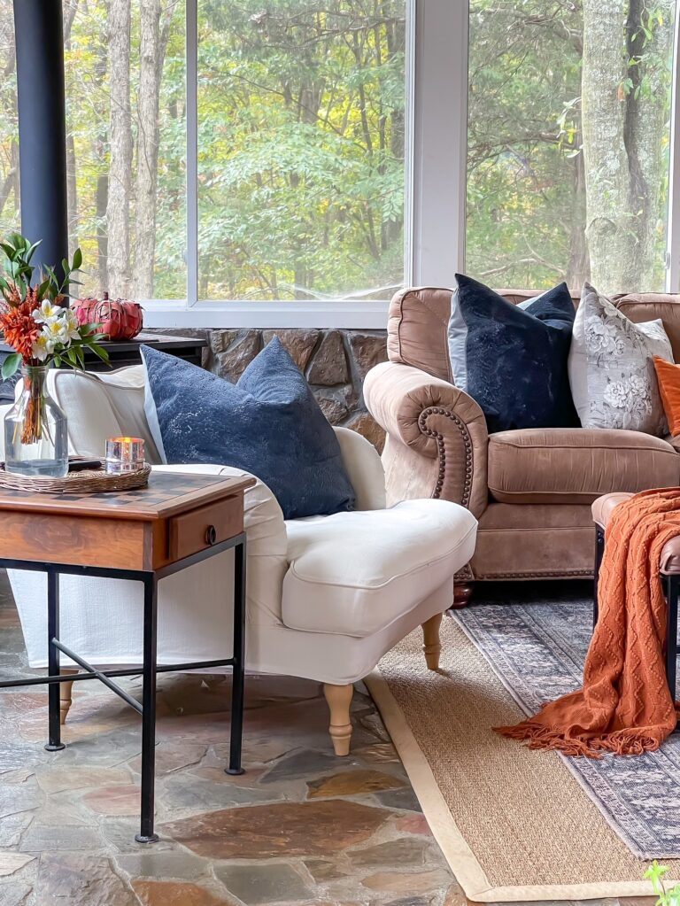 Fall Family Room using Rust and Slate Blue