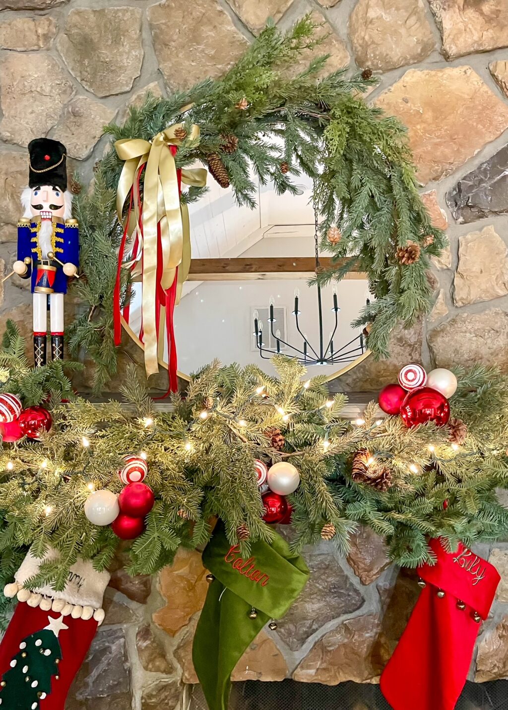 holiday mantel with nutcracker