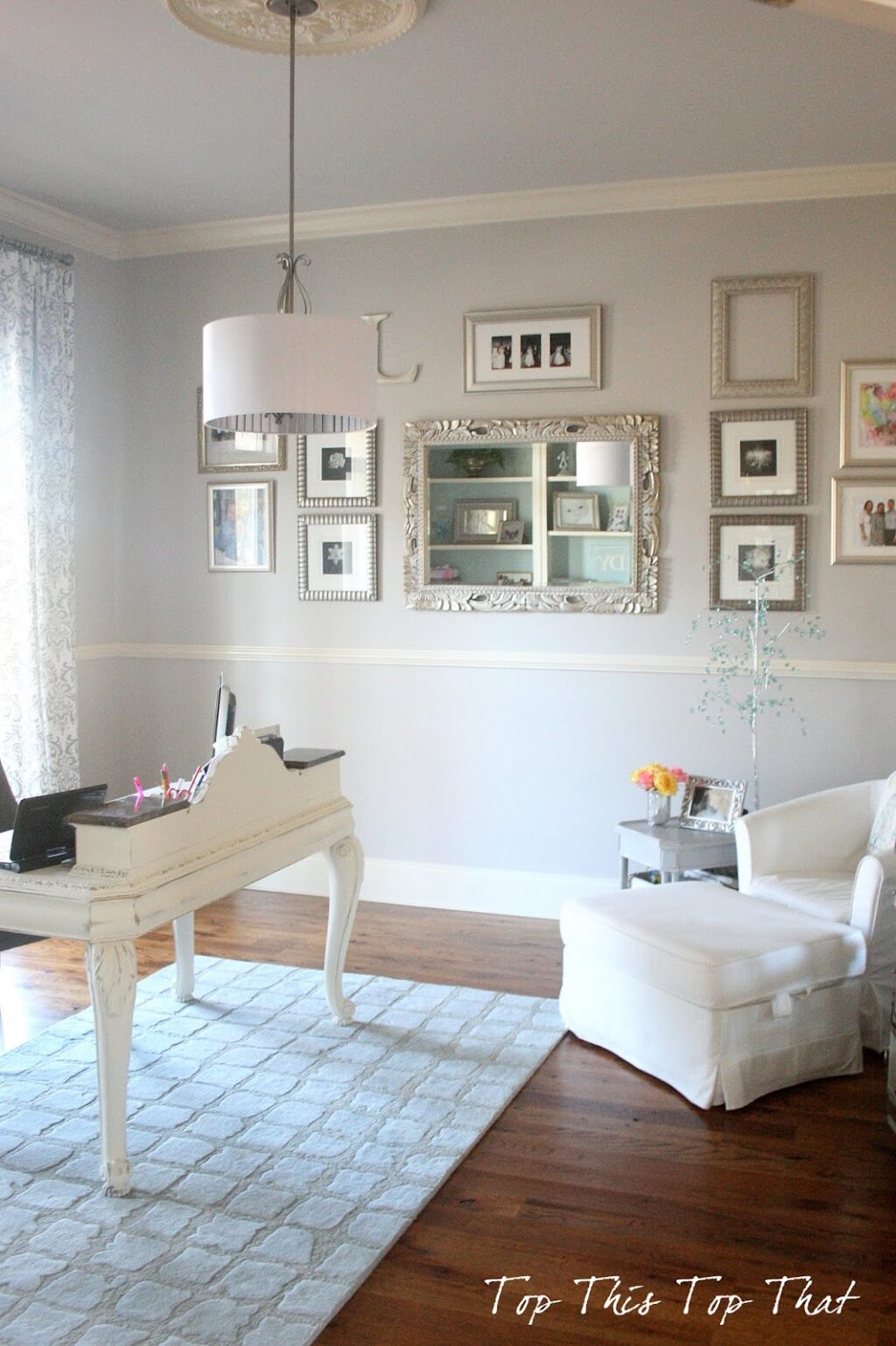 Gray walls in a home office.