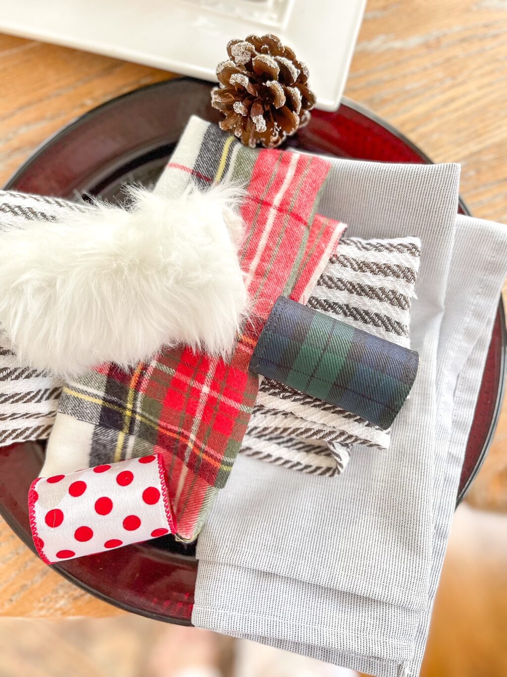 overhead of diy napkin rings and napkins