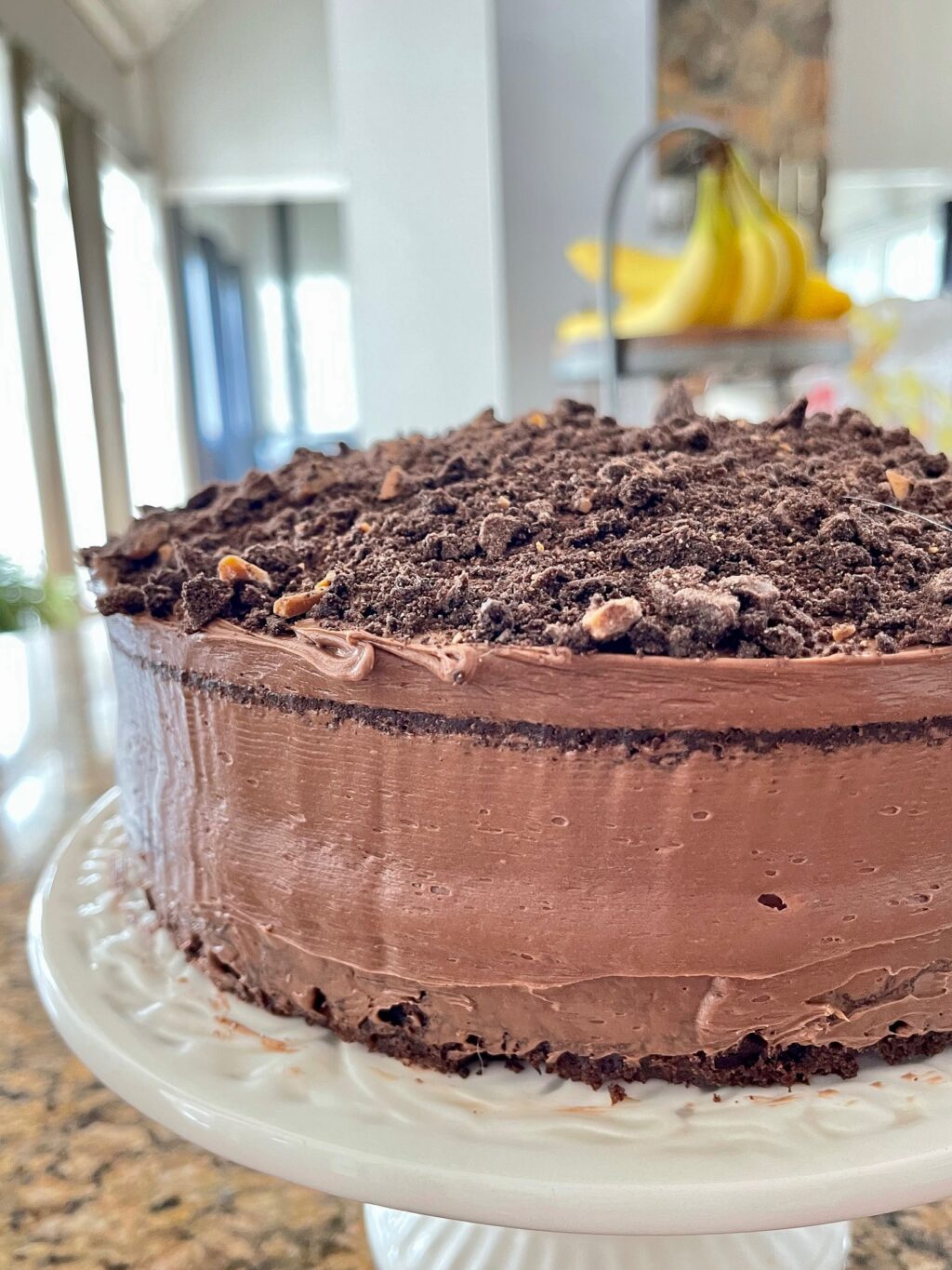 chocolate cake on a white plate