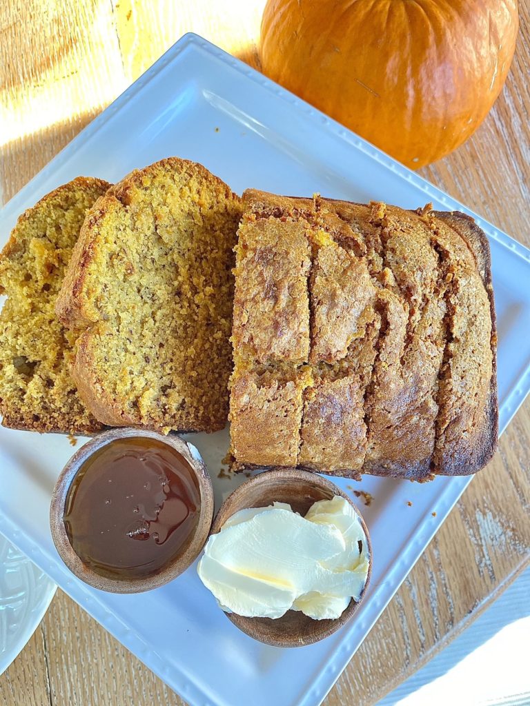 overhead shot of banana pumpkin bread