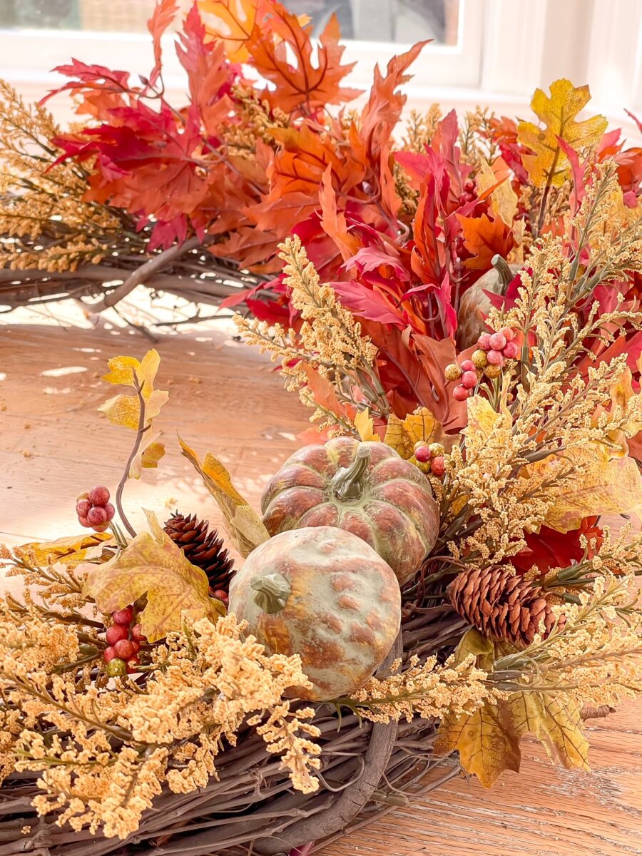 close up of fall wreath