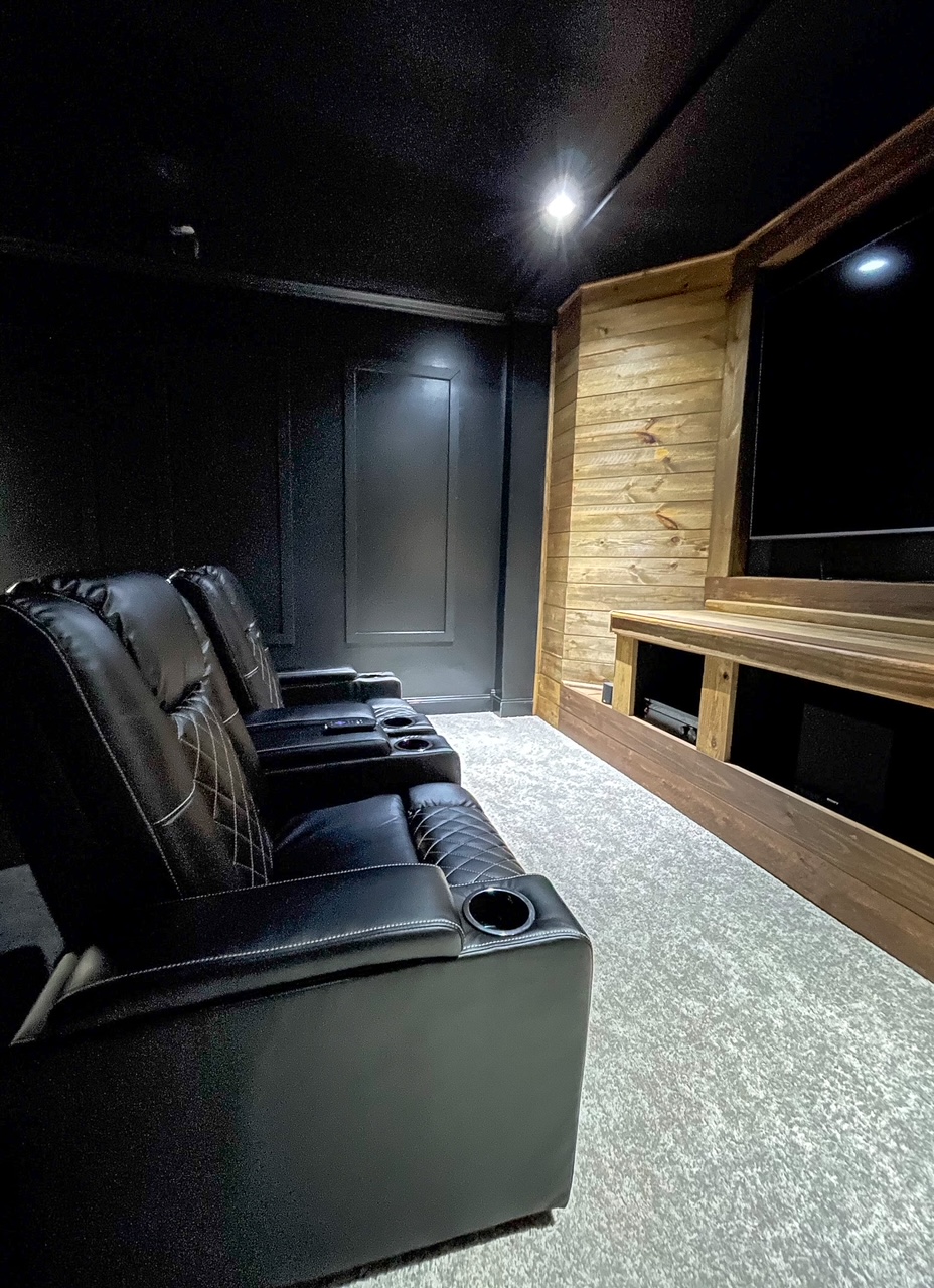 side view of power recliners in modern media room