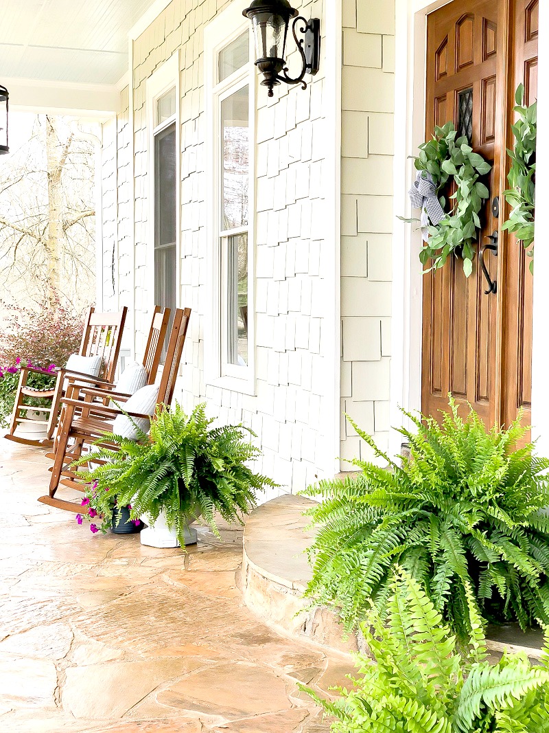 front doors with spring wreath