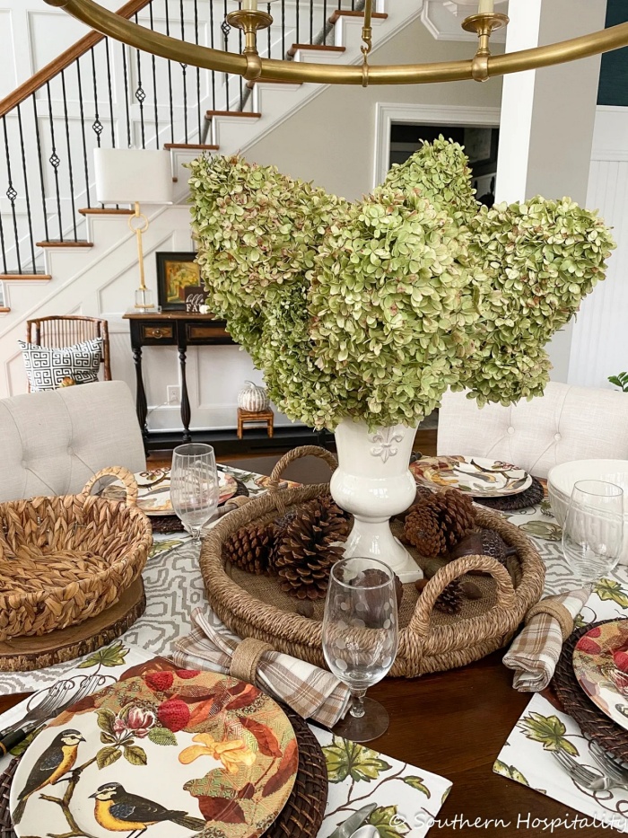 cozy fall vignette on dining table