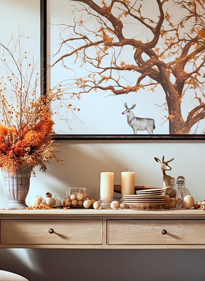 autumn decor on entryway table