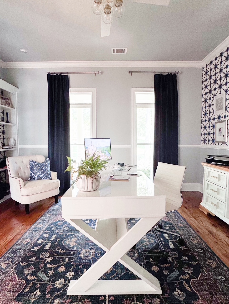 Light gray painted ceiling in home office design